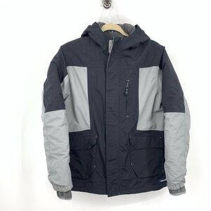 Lands End Youth Kids Size Large 14 16 Jacket Squall Waterproof Black Gray Coat